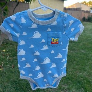 Disney Baby Blue Cloud Print Infant Onesie with Gray Trim